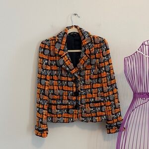 Ellen Tracy Orange & Black Tweed/Wool Blazer